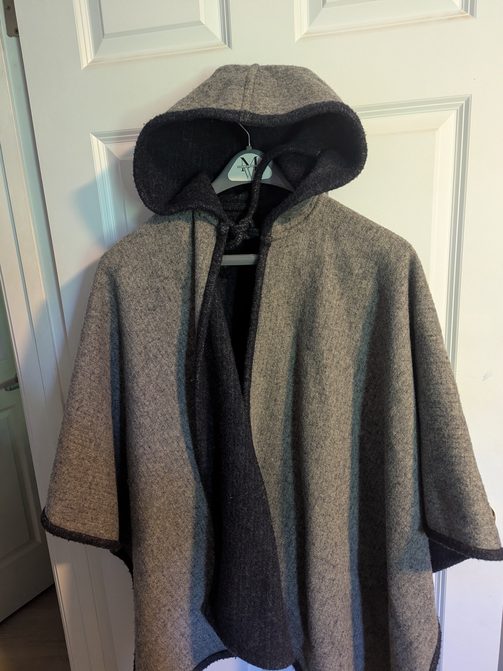 Gray Hooded Wool Poncho Jacket - Unbranded